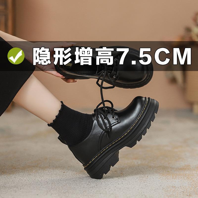 

Дерби на шнуровке, на высоком толстом каблуке, на толстой подошве, однотонные туфли, с круглым носком, из кожи, маленькие кожаные туфли, женские 32 чёрный