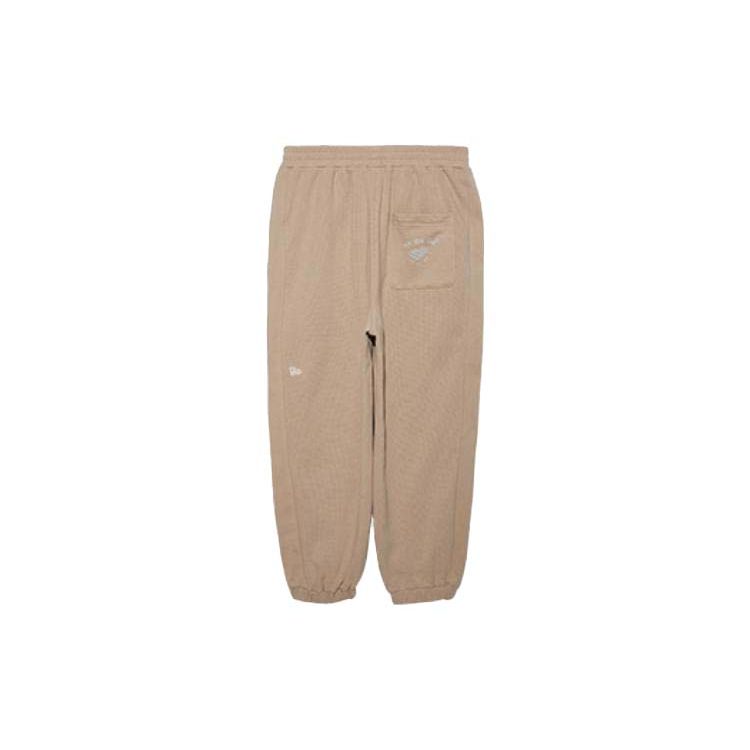 New Era FW22 Solid Color Elastic Waist Logo Print Sweatpants Knitted Sports Pants Unisex Pants Beige 13350885