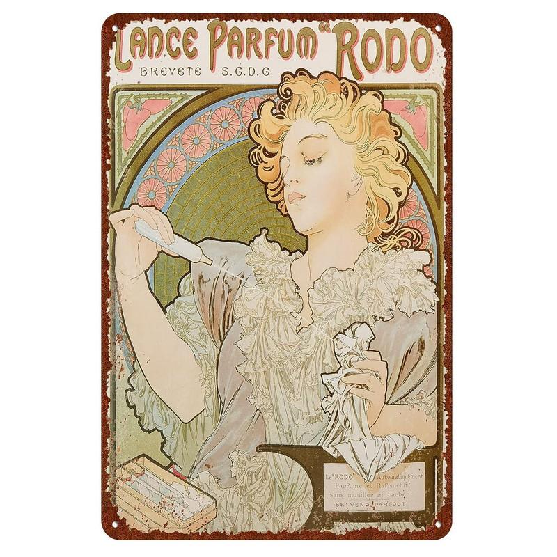 Vintage Metal Tin Signs Beauty-Art Nouveau Decorative Signs Four Seasons - Illustration Girl Retro Wall Decor Home Wall Signs