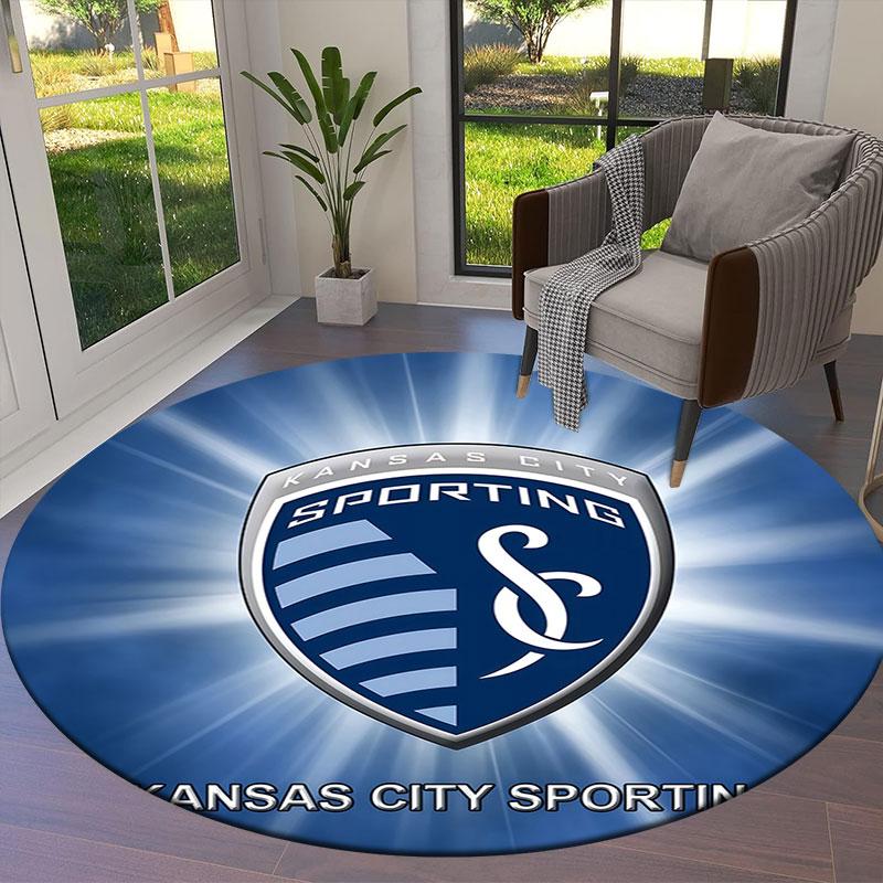 Sporting Kansas City Round Area Rug,Carpet Rug for Living Room Bedroom Sofa Playroom Decor,Non-slip Floor Mat