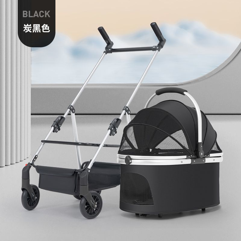 Lightweight Foldable Pet Stroller for Dogs and Cats with Detachable Basket for Small Dogs