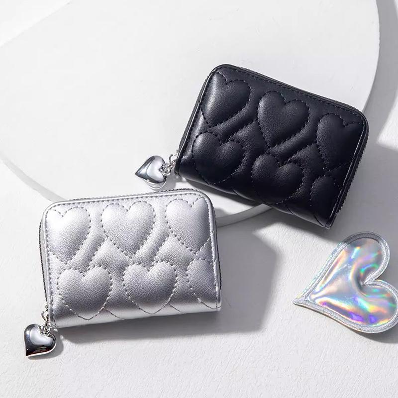 Wallet Women Credit Business Card Holder Love Shaped Zipper Small Cute Card Wallets For Woman For Cash Key Change Id Card