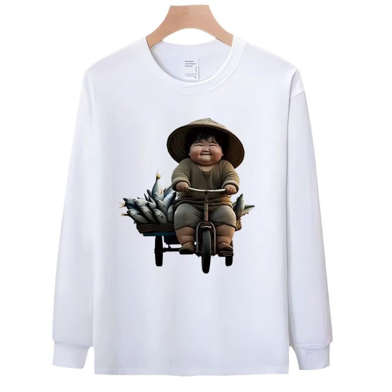 Pure Cotton Heavy-Duty Long-Sleeved T-Shirt, Young And Young Men'S And Women'S Autumn Light Luxury Trendy Brand Loose Casual Ruffian Handsome Business