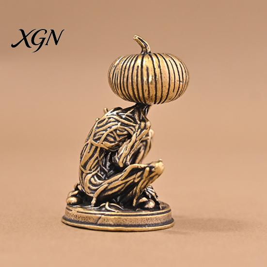 Creative Tea Pet Accessories Solid Brass Pumpkin Monsters Figurine, Distressed Statue, Vintage Skeleton Small Decorative Sculptures Sculpture