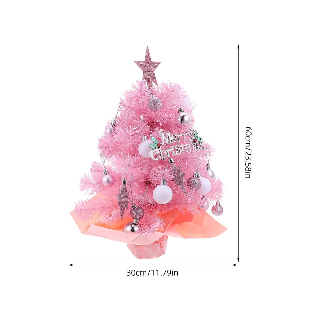 2Ft Mini Christmas Tree Pink: Small Tabletop Pre-Lit Artificial Xmas Tree With Led Lights Star Topper For Desk Office Holiday