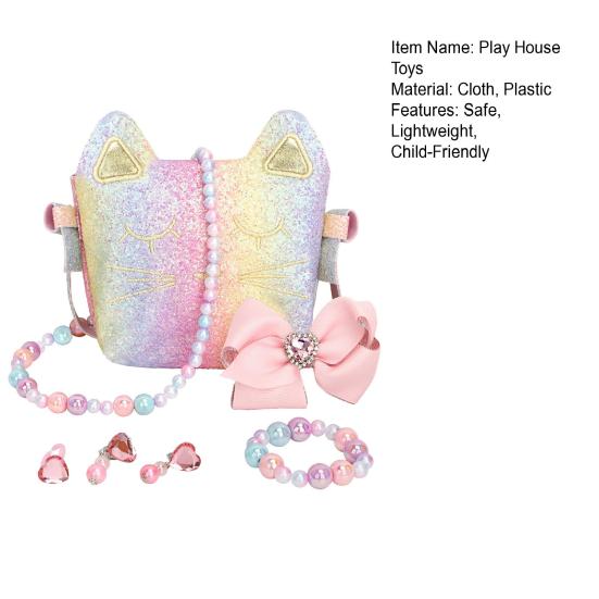 Kids Pretend Play Handbag Set Role Play Toy Necklace Bracelet Accessories Educational Present for Girls Birthday Christmas