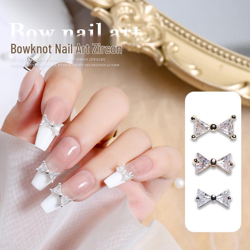 

3D French Bow Nail Art: Crystal, Rhinestone & Zircon Accessories