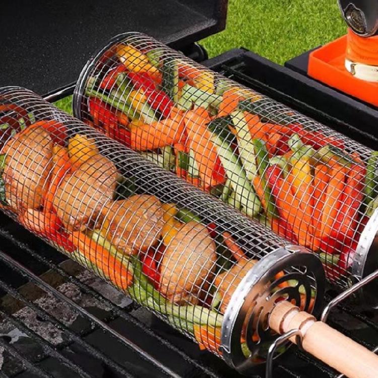 Portable BBQ Mesh Cylinder BBQ Net Tube Efficient Grilling Basket For Even Heat Distribution On Vegetables And Seafood