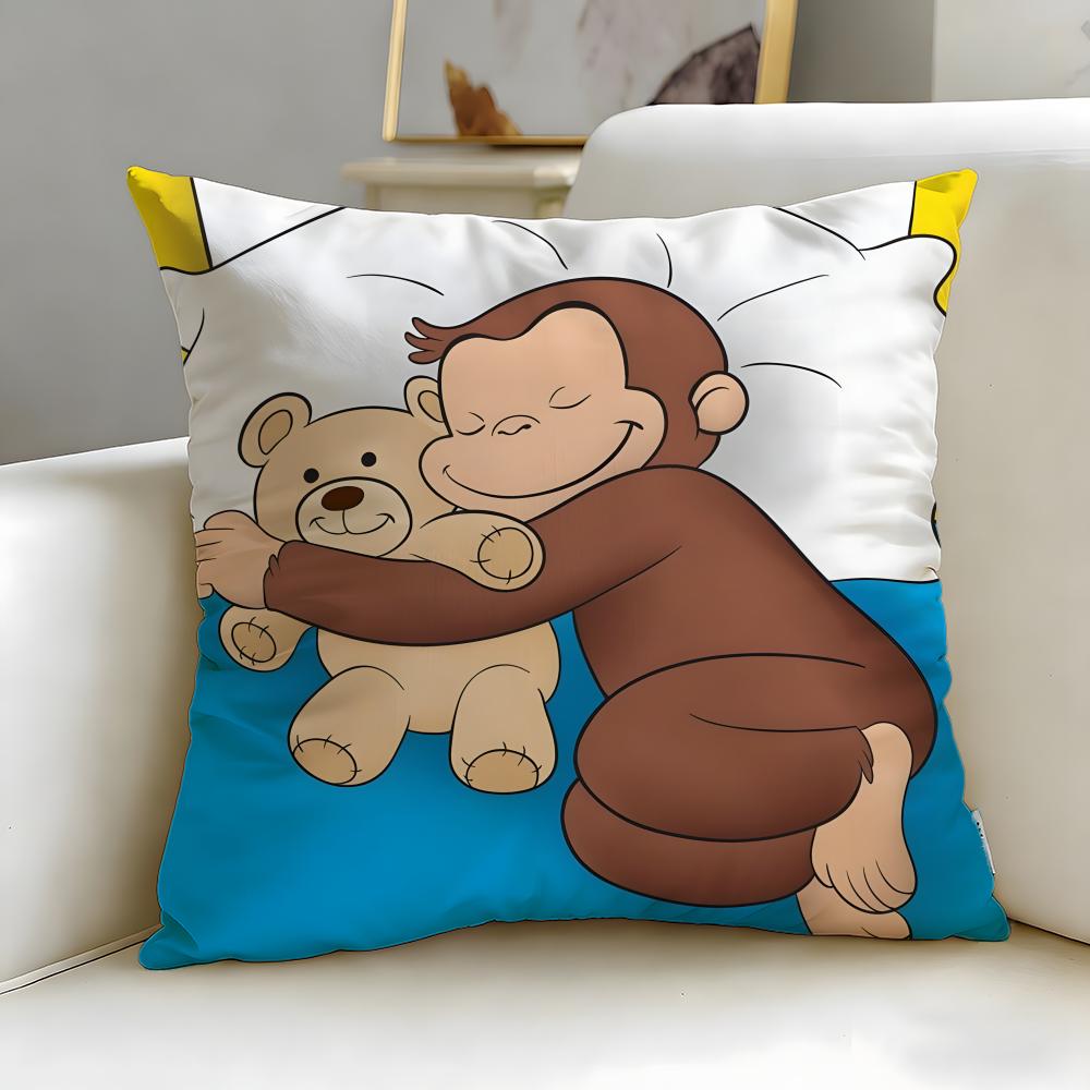 classic cartoon Curious George Cushion Cover Soft  EasyWash Pillow Case  Versatile for Couch Bed Travel and Office