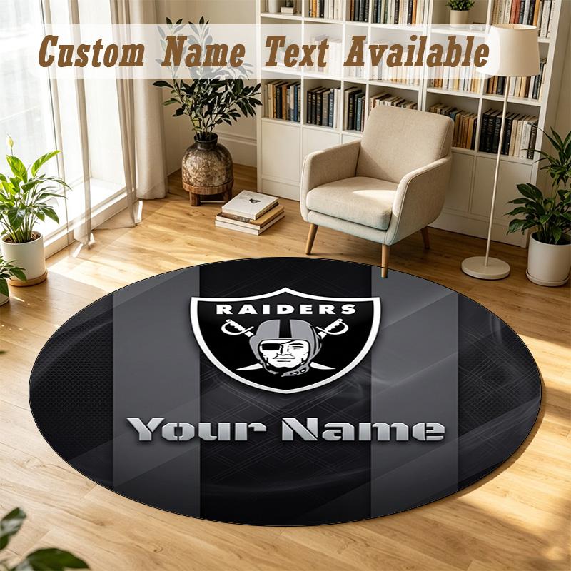 Round Rug Custom NameLas Vegas Raiders Pattern Non Slip Carpet Home Floor Decor