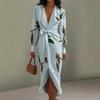 2025 European & American Women's V-neck Long Sleeve Lace-up Print Long Dress