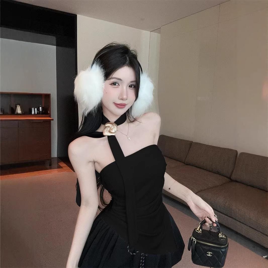 Spicy Sweet One-Shoulder Halter Bandeau Women s Irregular Waist Tank Top One Size чёрный