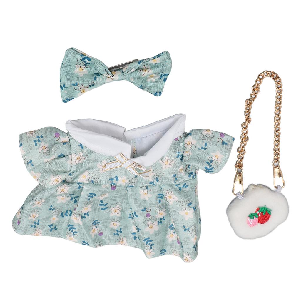 Plush Doll Clothes Cotton and Cloth Bow Tie 20cm Plush Doll Outfits Dress with Strawberry Bag 2