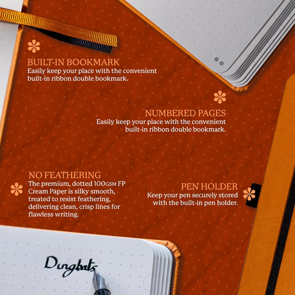 Dingbats Earth Dot A5 Medium Tangerine Serengeti Hardcover Cream 100gsm Inkproof Paper Numbered Index Key Pages - Notebook, - - - Pages, &