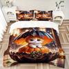 3pcs Orange Cat and Pumpkin Pattern Bedding Three-Piece Set (1 Cover + 2 Pillowcases, No Fillings),Soft and Comfortable N072
