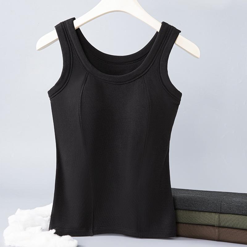 Women's Fleece-Lined Sleeveless Vest with Chest Pads - Seamless Slimming Base Layer for Autumn/Winter