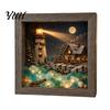 Christmas Desktop Night Light Sea Glass Shadow Box Light, 3D Winter Snow Scene Wooden Cozy Atmosphere Lamp Art Frame with LED Warm Glow, Landscape