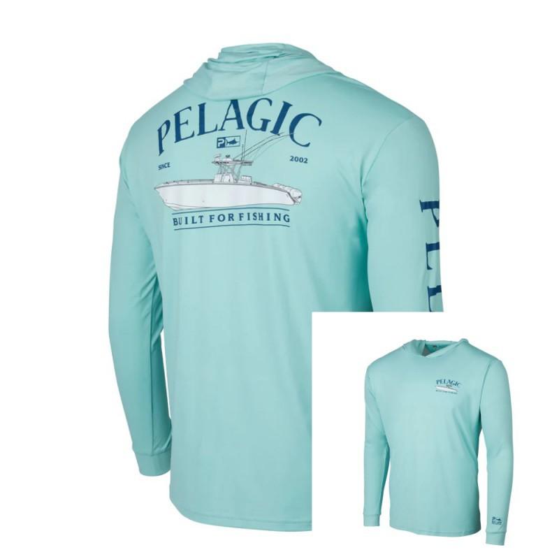 PELACIC T-shirt da Pesca con Cappuccio a Maniche Lunghe Protezione Solare Outdoor Asciugatura Rapida Traspirante