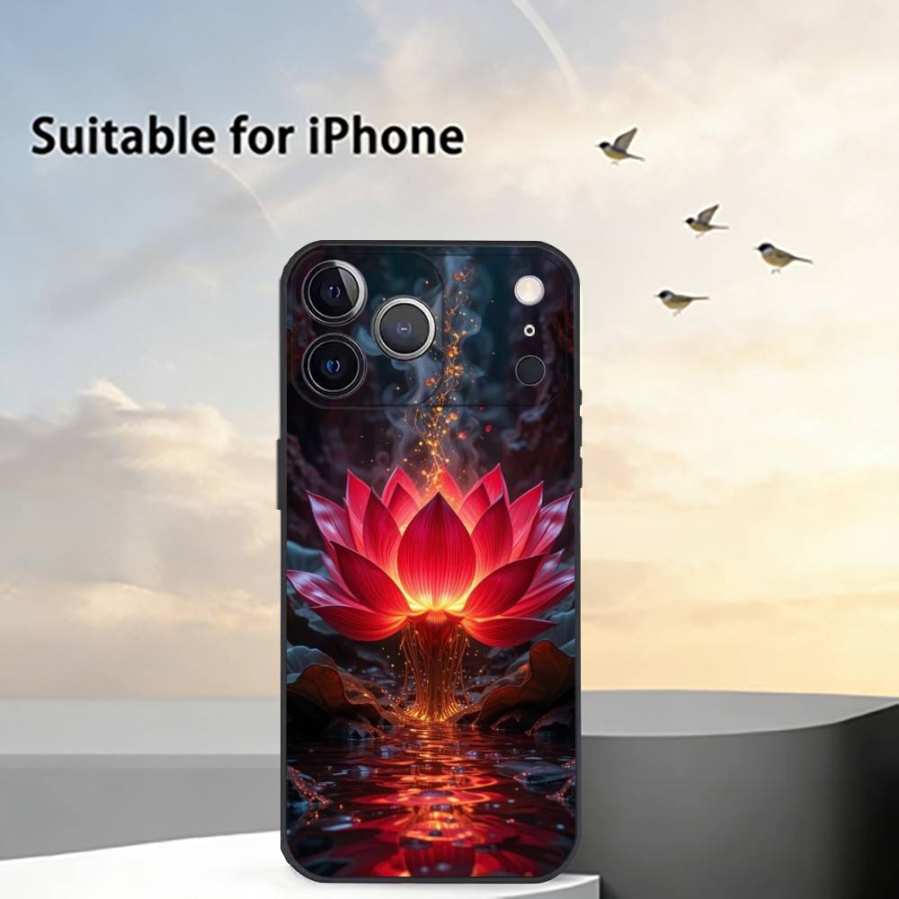 Shine Brightly Lotus Flower Phone Case For iPhone 17,16,15,14,13,12,11 Plus,Pro Max,XS,Soft Silicone Black Cover