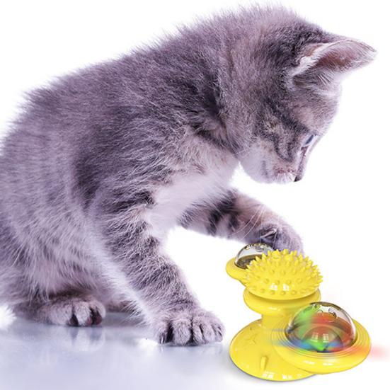 Windmill Cat Toy Interactive Spinner Pet Toys with Catnip And LED Light Cat Face Massage Brush with Suction Cup for Indoor Cats