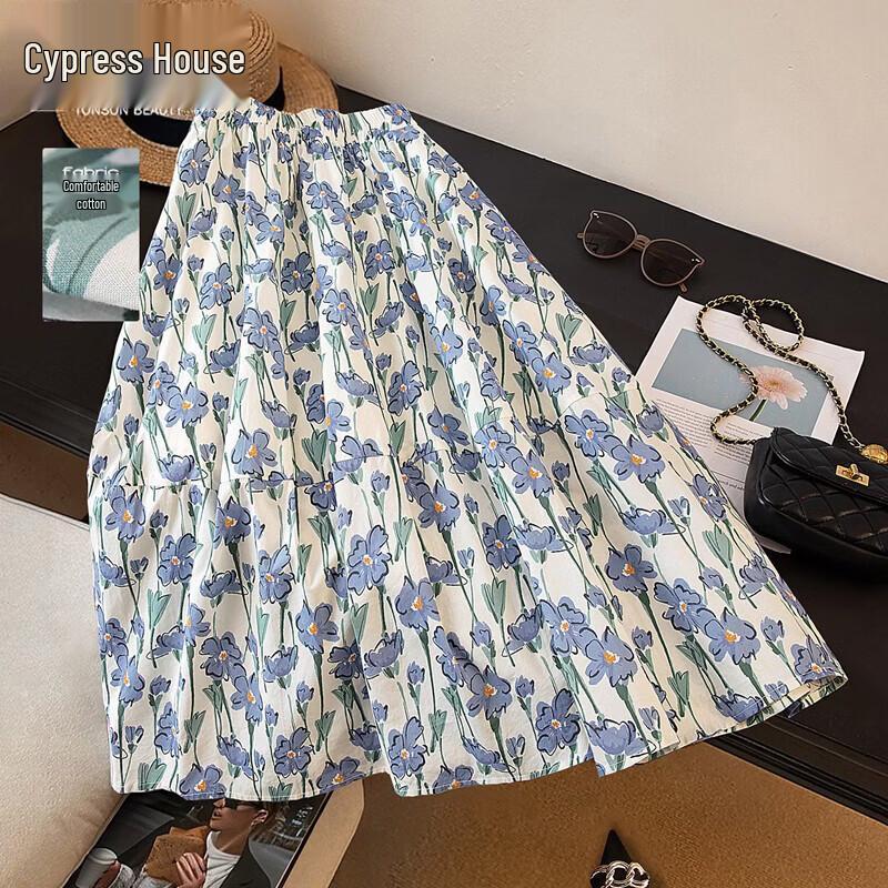 Women s Elastic Waist Floral A-Line Midi Skirt XL