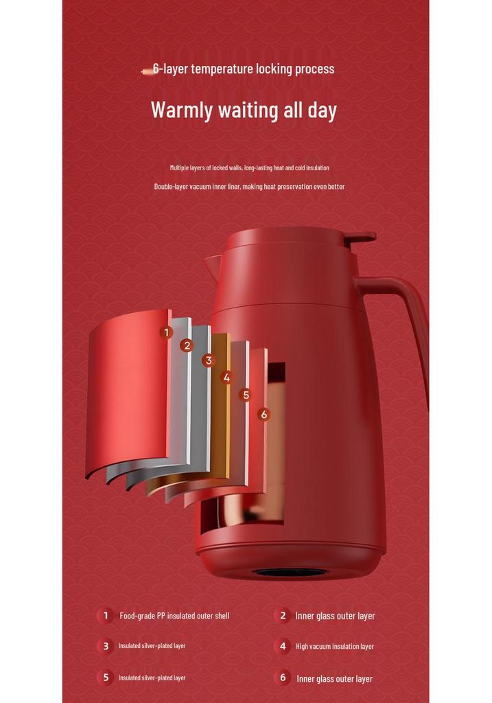 Red Dowry Thermos Flasks for Weddings - Large Capacity Insulated Kettles, Hot Water Bottles