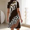 Plus Size Round Neck Short Sleeve Dress Colorful Wild Floral Print For Outdoor Coffee Time
