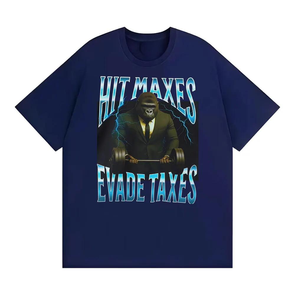 Maximales Einkommen Steuern hinterziehen Lustiges Gorilla Fitnessstudio Meme Grafik T-Shirt Herrenbekleidung Retro Klassisches T-Shirt Kurzarm T-Shirt