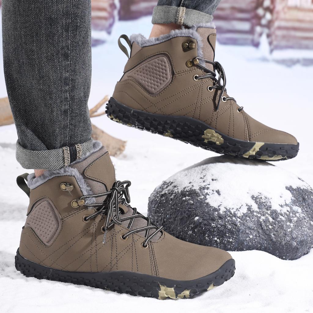 TUINANLE Winter Barefoot Boots Men Winter Sneakers Ankle Snow Shoes Plush Hiking Boots Warm Sporting Shoes Big Size 48Black
