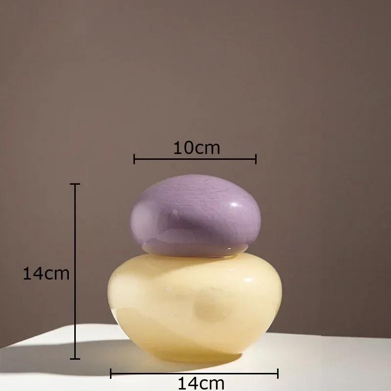 

Elliptical Colored Stone Glass Vase with Cover Desk Decoration Flower Arrangement Flower Pots Floral Vases Room Aesthetic Decor