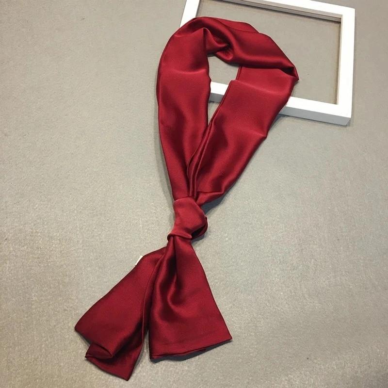 Long Women Neck Scarf Plain Headband Silk Satin Hair Scarf Female 15x140cm Fashion Skinny Bag Scarves For Ladies Beige Pink