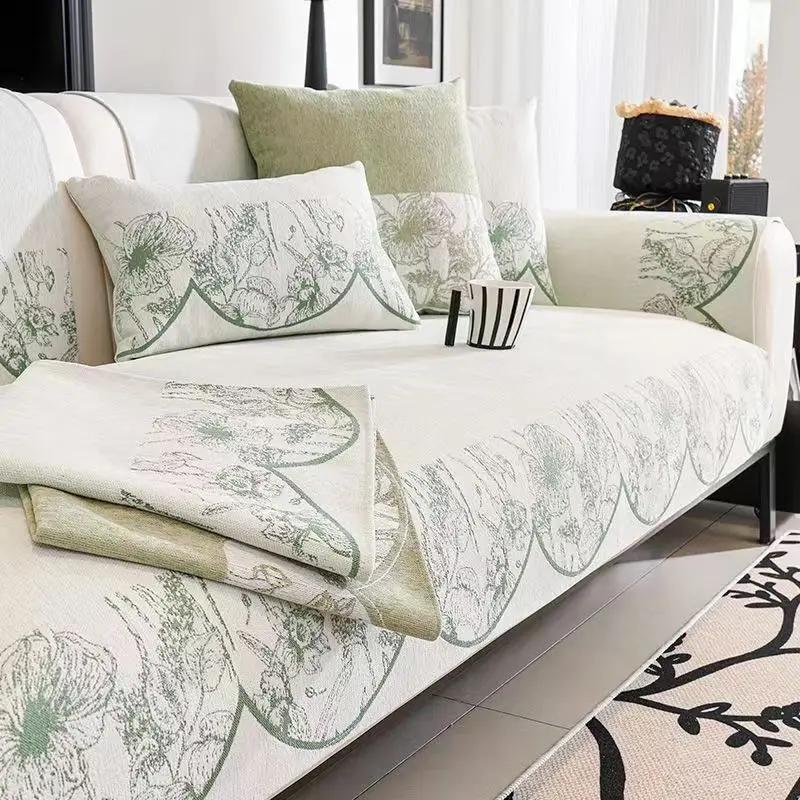 Verdickter Pastoralstoff Sofabezug Rutschfester Überwurf Druck Sitz Sofa Handtuch Staubschutz Handtuch Sofas für Wohnzimmer