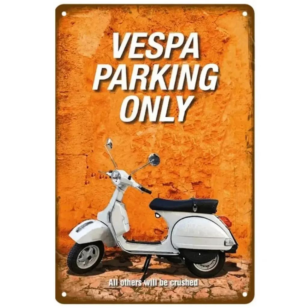 Vespa Motocykl Vintage Kovový Značka" – Retro Umělecká Deska se Skútr Estetikou; Nástěnná dekorace pro domov, kavárnu, zahradu, klub, bar