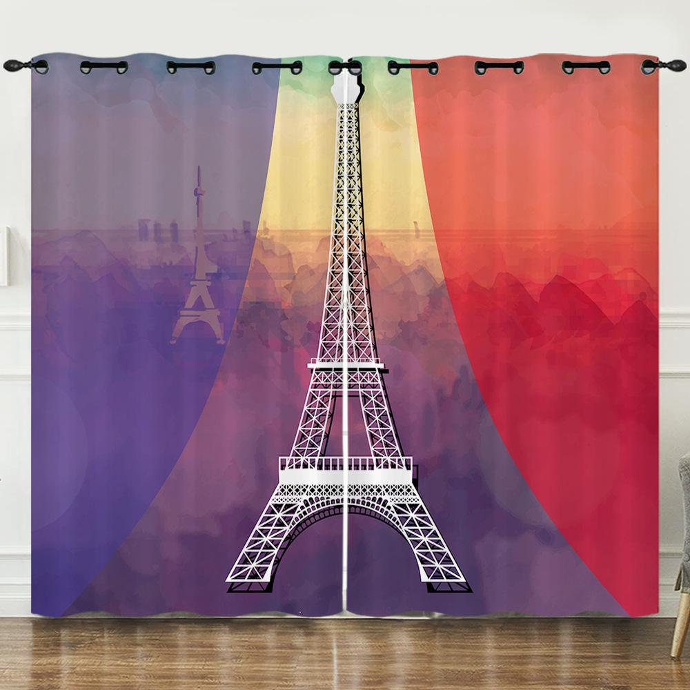 Rideau Illustration Peinte à la Main Tour Eiffel Rideau Impression Numérique 3D Rideau Occultant