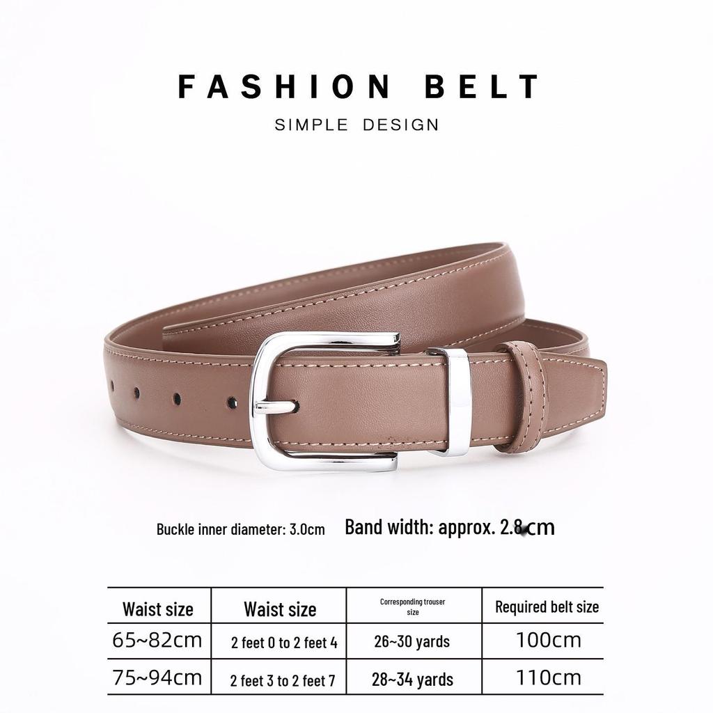 Women's Genuine Cowhide Leather Belt with Square Silver Buckle - Minimalist and Versatile Fashion Accessory