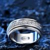 Herren Sterling Silber Rotierender Mäander Muster Ring, Personalisierter Retro Zeigefinger Ring, Stapelbar und Trendy.