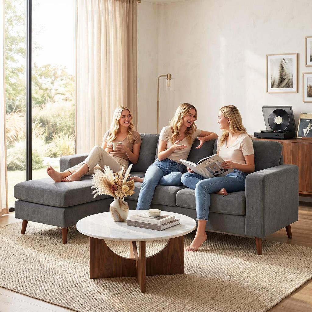 Corner Sofa 192 Cm L-Shaped 3-Seater Sofa with Reversible Chaise Longue, Corduroy Look, for Small Rooms, Dark Grey
