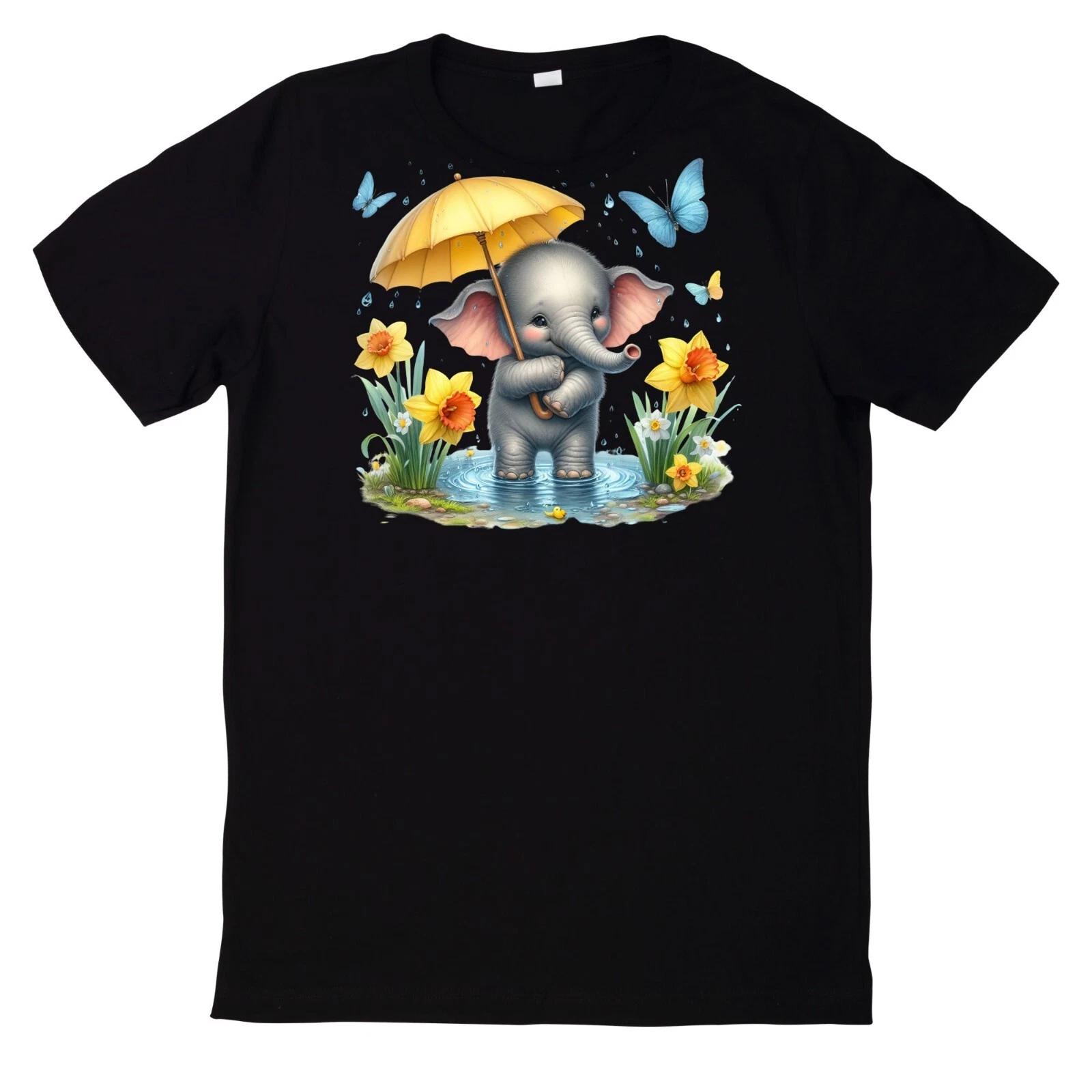T-Shirt Niedlicher Elefant unter dem Regen Motiv XXXL