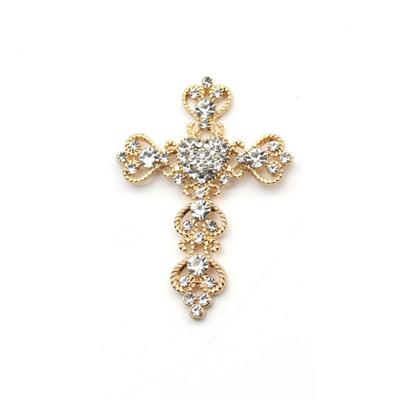 1~10PCS Lot 46mm*65mm Silver Gold Cross Rhinestone Buttons Flat Back for Wedding Decoration Metal Brooch Hair Bow Jewelry