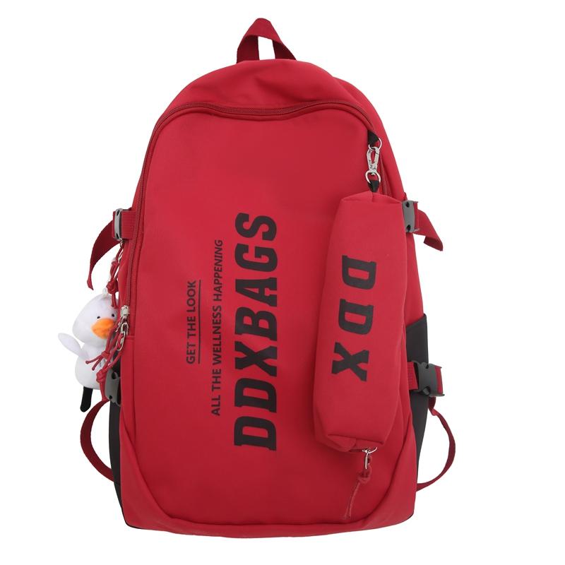 Men Lightweight Backpack Letter Print Student Schoolbag Women Large Capacity Campus Backpack with Pen Bag