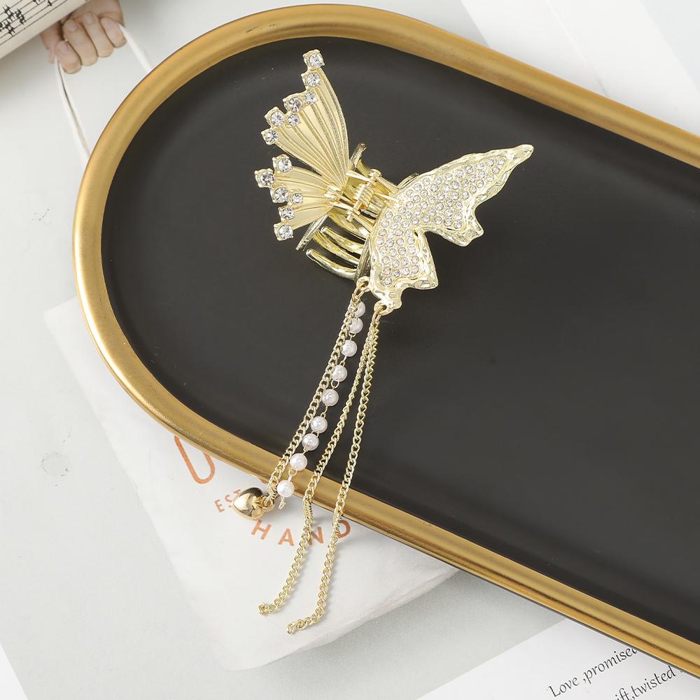 

Haimeikang Заколки-крабы для волос с бабочками и стразами для девочек и женщин, модные инструменты для укладки, шпильки, заколки-крабы, аксессуары для волос с жемчугом и кисточками