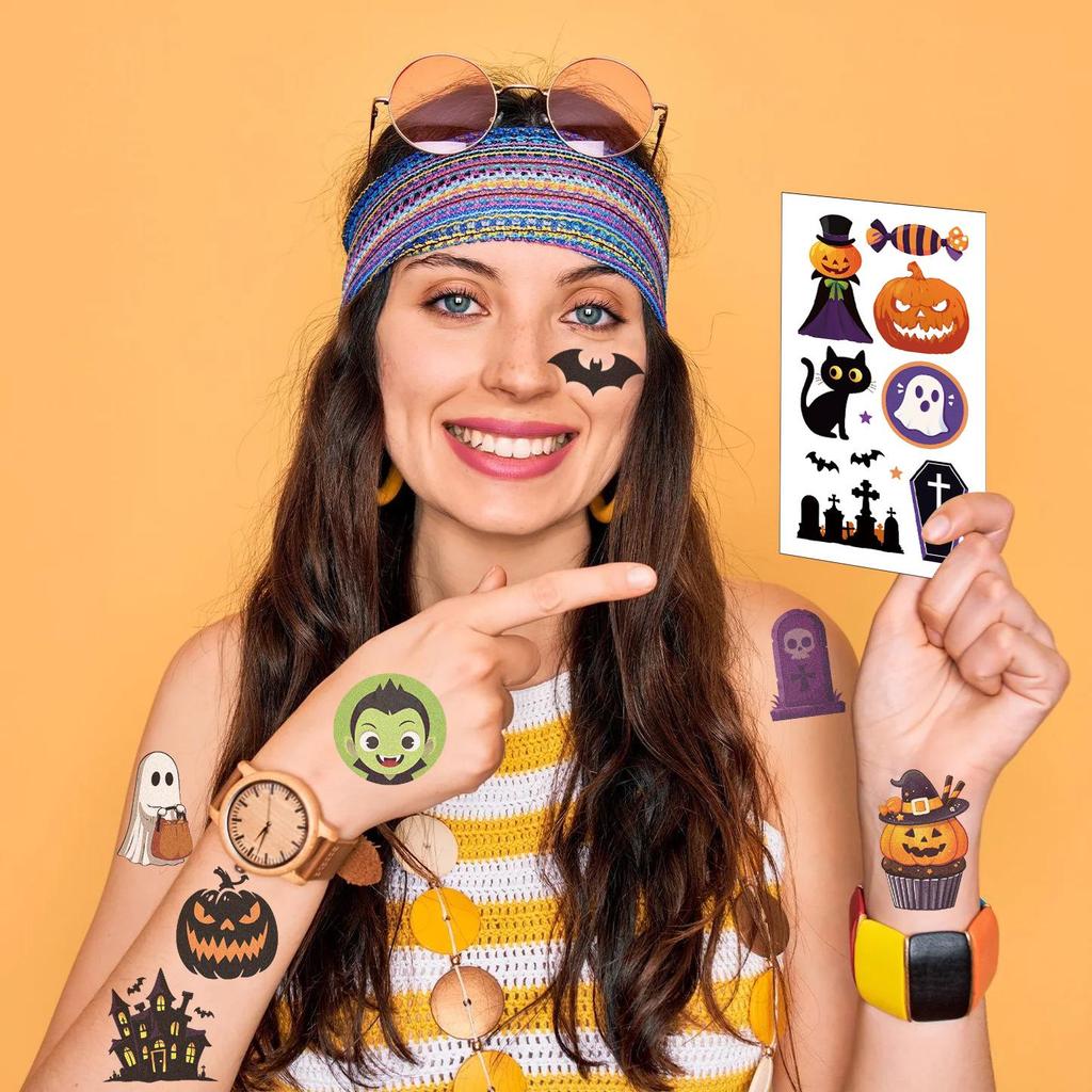 Halloween Graffiti Tattoo Aufkleber: 10 Blätter/Packung für Arm & Gesicht - Kreatives und lustiges Urlaubsspielzeug