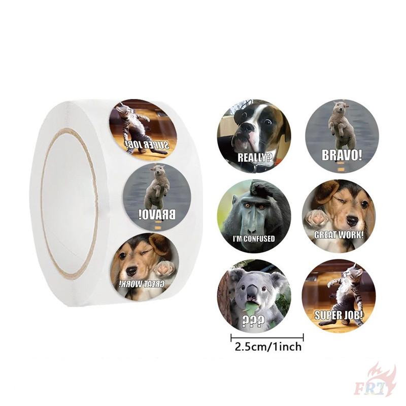 500Pcs/Roll Funny Animal Emoji & Inspiring Words Kids Rewards Stickers - DIY Scrapbooks Album Decor Sealing Label Decals
