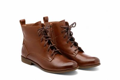 Women's Brown Leather Lace-up Ankle Boots BUTDAM 36