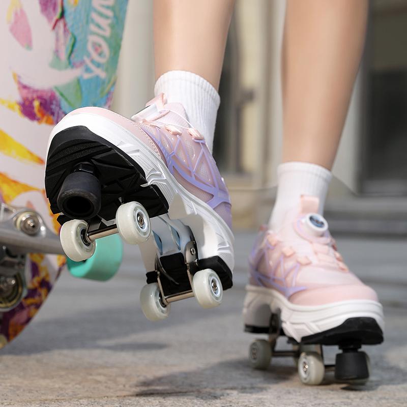 Mens Four-wheel Walking Shoes Women's Roller Skates Children's Skates Boys'/ Girls' Sports Shoes with Brake