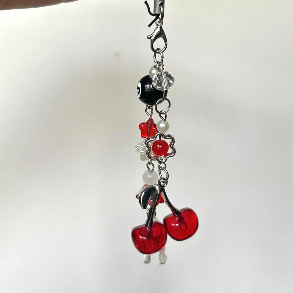 Stylish Cherry Jellyfish Alloy Bead Phone Chain Keychain Lightweight Bag Hanging Decoration Jewelry Accessory