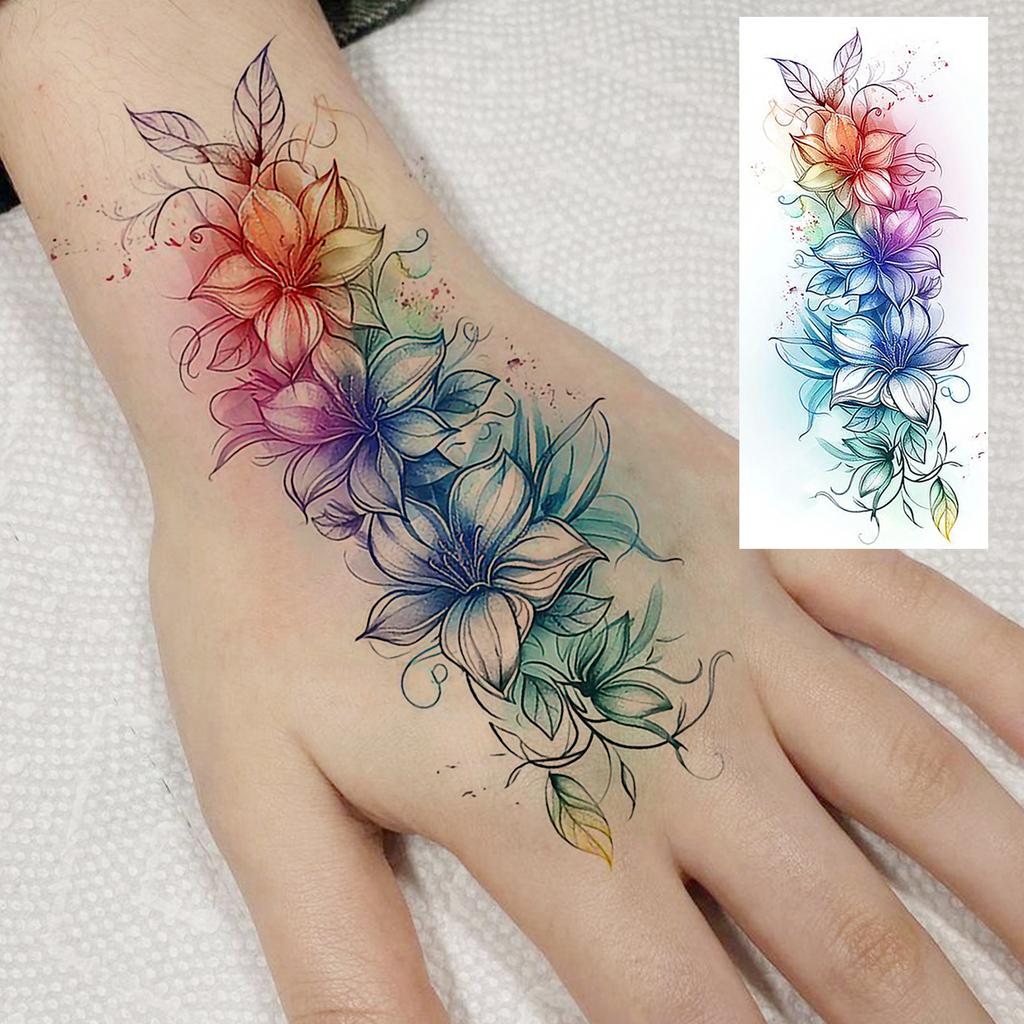 1 Sheet Colorful 3D Rose Flower Butterfly Temporary Tattoos For Women Adults Hand Foot, Waterproof Realistic Fake Tattoo Sticker
