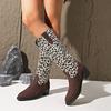 Fashion Women's Fashionable Leopard Print Suede Mid-tube Boots New European Temperament Outdoor Boots Beautiful Commuter Large-size Boot