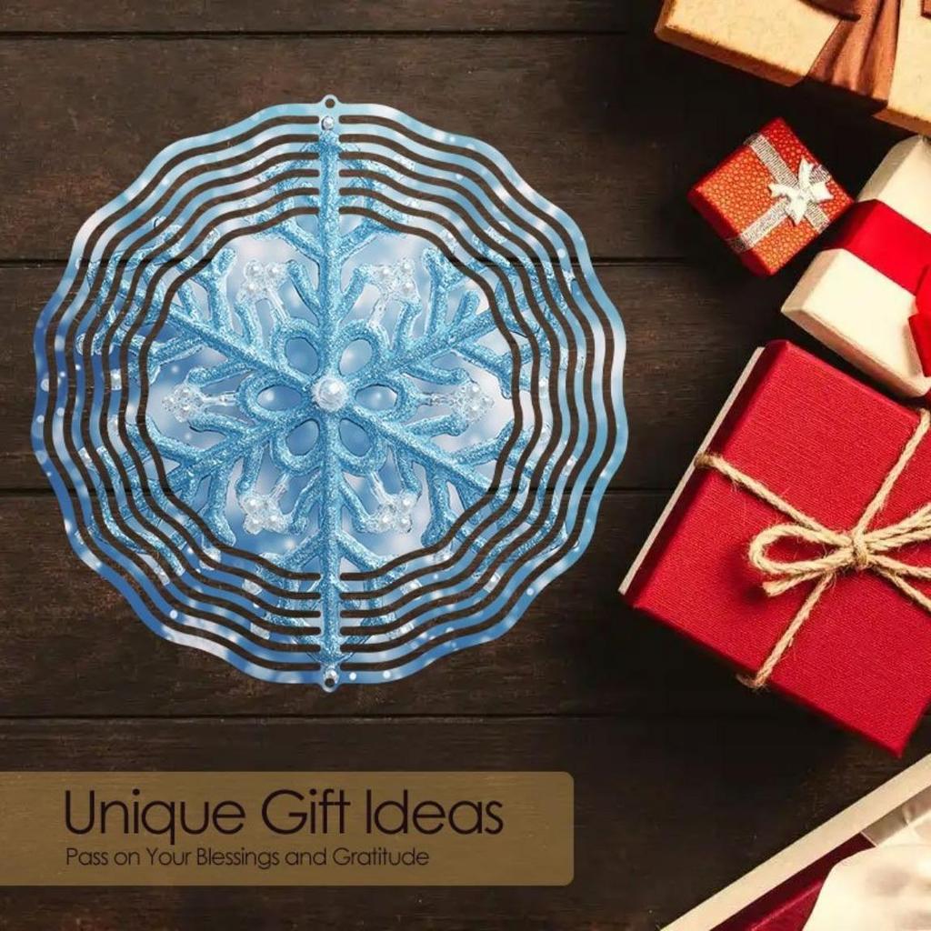 Snowflake Wind Chime Outdoor Decor Durable Metal Hanging Ornament for Patio Balcony Garden Christmas Halloween Thanksgiving Blue White Design