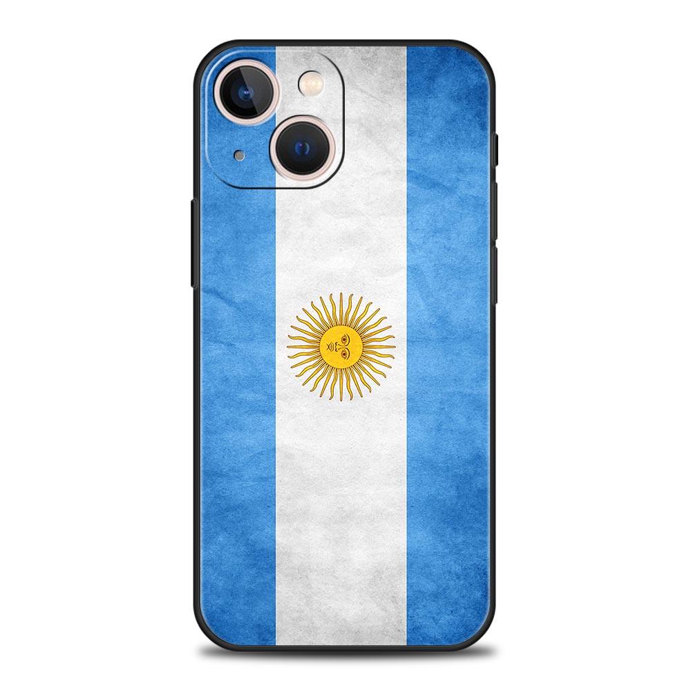 Coque de téléphone de luxe pour iPhone 11 12 13 15 16 14 Pro Max X XR XS 7 8 Plus 2020 Noir Housse souple Funda Drapeau Argentine Football 10